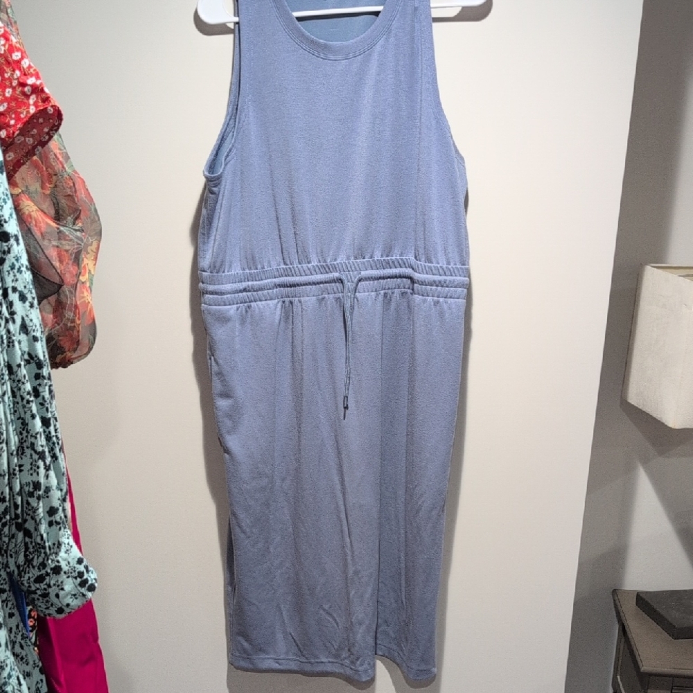 Sleeveless Drawstring Waist Midi Dress — Dusty Blue